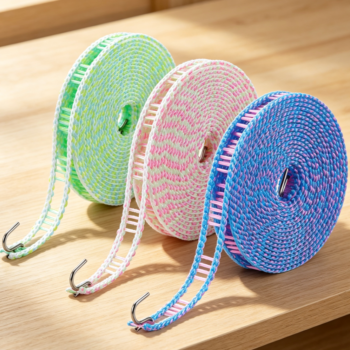 3-Pack PE Super Strong Windproof Clothesline with Hooks