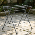 Silver 12-Pole Foldable Portable Clothes Drying Rack with Clips