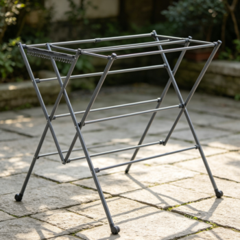 Silver 12-Pole Foldable Portable Clothes Drying Rack with Clips