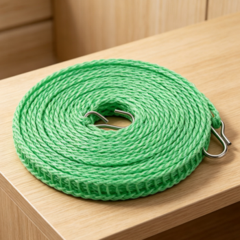 Green Braided Windproof Clothesline with Metal Hooks