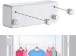 White Double Retractable Clothesline Steel Wire Wall Mount