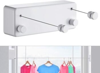 White Double Retractable Clothesline Steel Wire Wall Mount