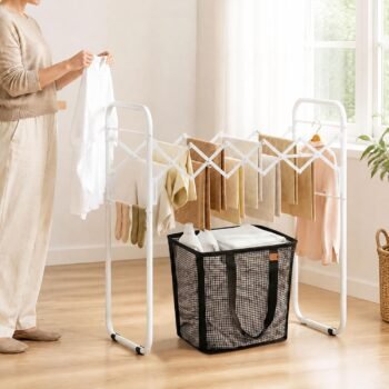 White 13-Rail Accordion Foldable Metal Clothes Drying Rack